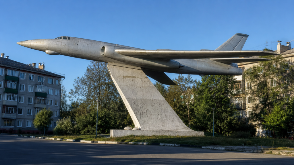 Памятник самолёту Ту-16: бомбардировщик, «приземлившийся» на городской улице